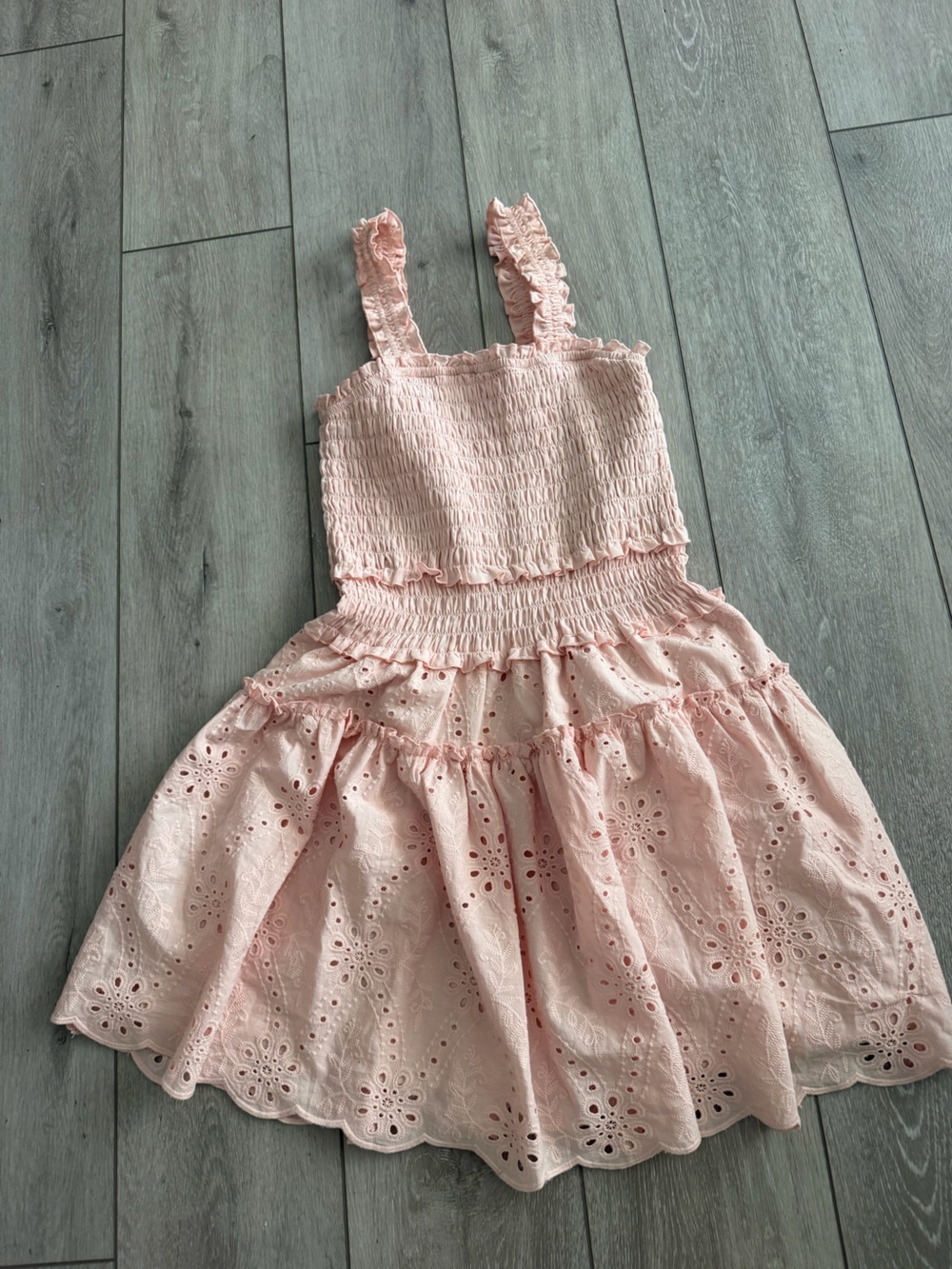 Pink Eyelet Sundress with Smocked Bodice